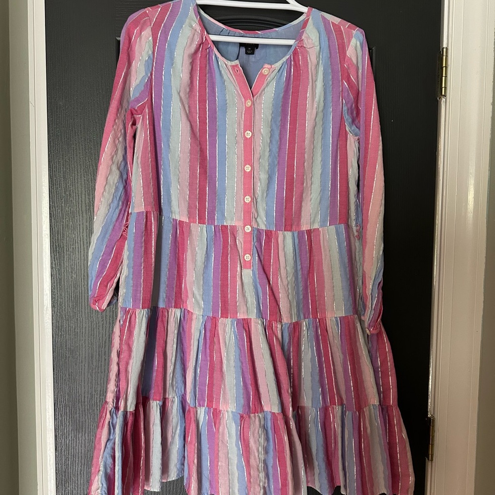 JCrew Sparkle Striped Multicolor Button-Down Cotton Dress